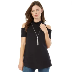 Juniors' IZ Byer Mockneck Cold-Shoulder Top