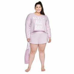Juniors' Plus Size SO® Boxy Long Sleeve Pajama Top & Pajama Shorts Set
