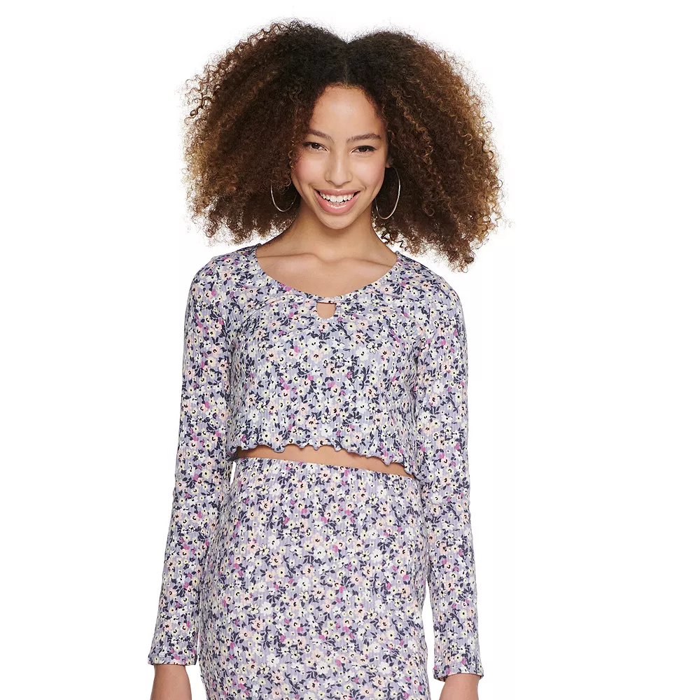 Juniors' Live To Be Spoiled Long Sleeve Knit Top with Cutout