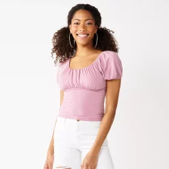 Juniors' SO® Short Sleeve Ruched Front Top