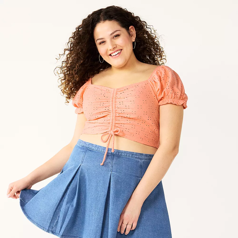 Juniors' Plus Size SO® Cinched Front Puff Sleeve Top - Image 3