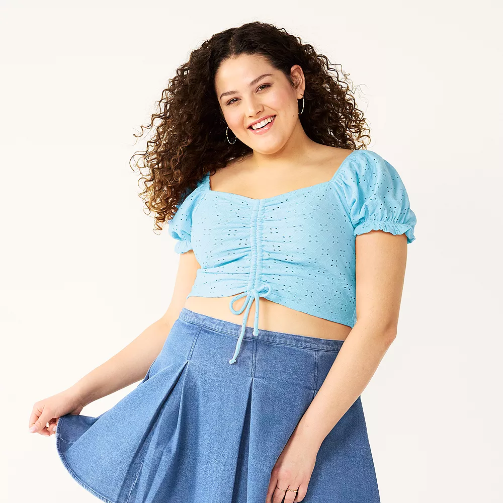 Juniors' Plus Size SO® Cinched Front Puff Sleeve Top - Image 6