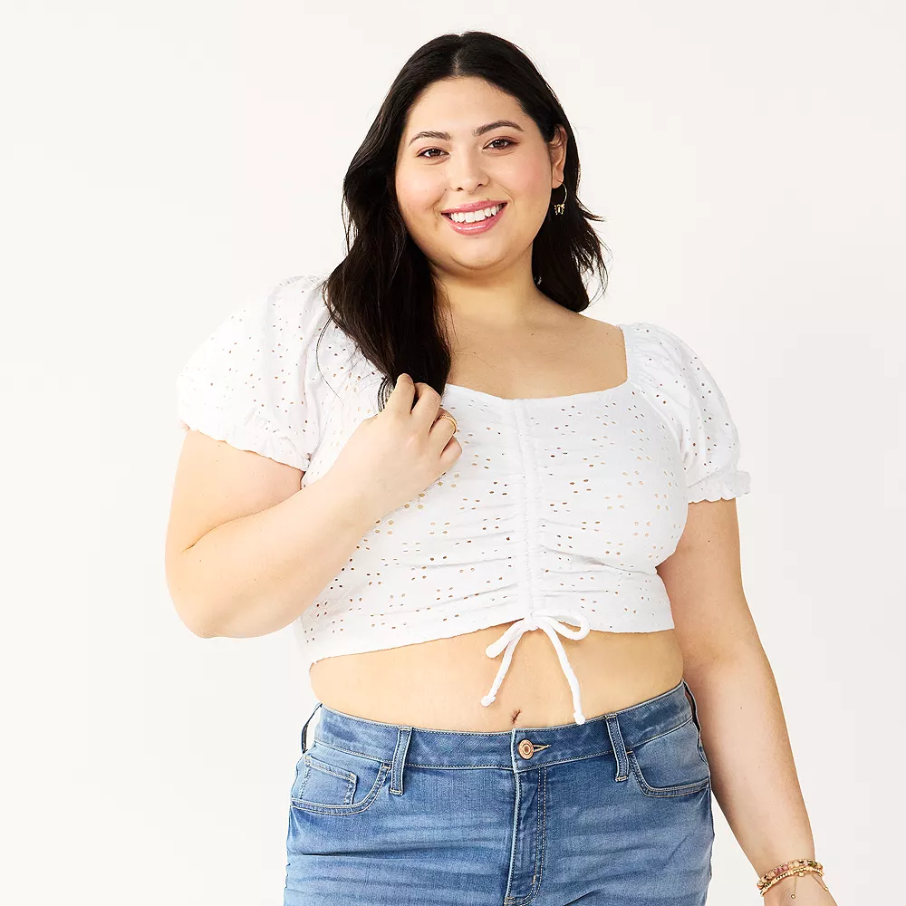 Juniors' Plus Size SO® Cinched Front Puff Sleeve Top - Image 2