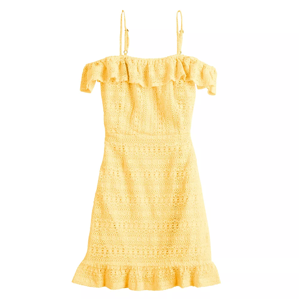 Juniors' Live To Be Spoiled Ruffled Crochet Off-The-Shoulder Skater Dress - Image 5