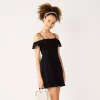 Juniors' Live To Be Spoiled Ruffled Crochet Off-The-Shoulder Skater Dress