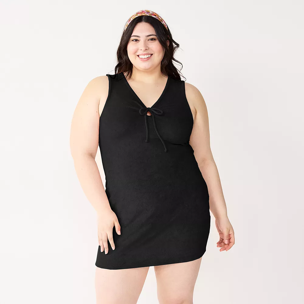 Juniors' Plus Size SO® Terry Cloth Cinched Keyhole Bodycon Mini Dress - Image 3