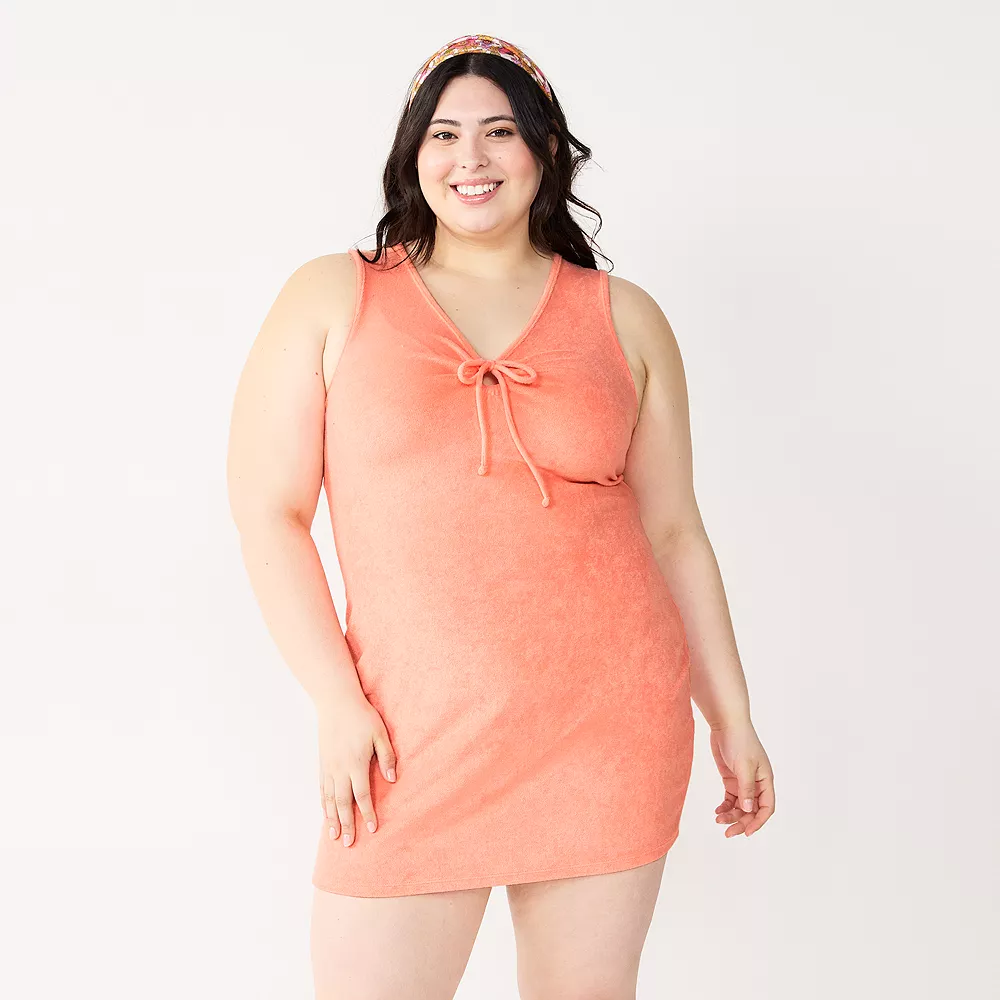 Juniors' Plus Size SO® Terry Cloth Cinched Keyhole Bodycon Mini Dress