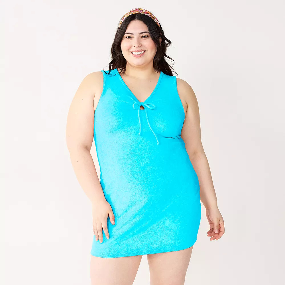 Juniors' Plus Size SO® Terry Cloth Cinched Keyhole Bodycon Mini Dress - Image 2