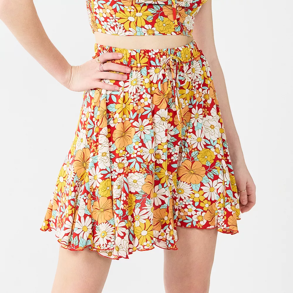 Juniors' SO® Tie-Front Floral Mini Skirt