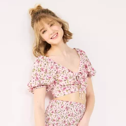 Juniors' Live To Be Spoiled Short Sleeve Keyhole Cutout Top