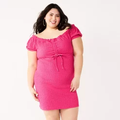 Juniors' Plus Size SO® Allover Smocked Cutout Mini Dress