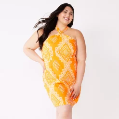 Juniors' Plus Size Rewind Halter Neck Mini Dress