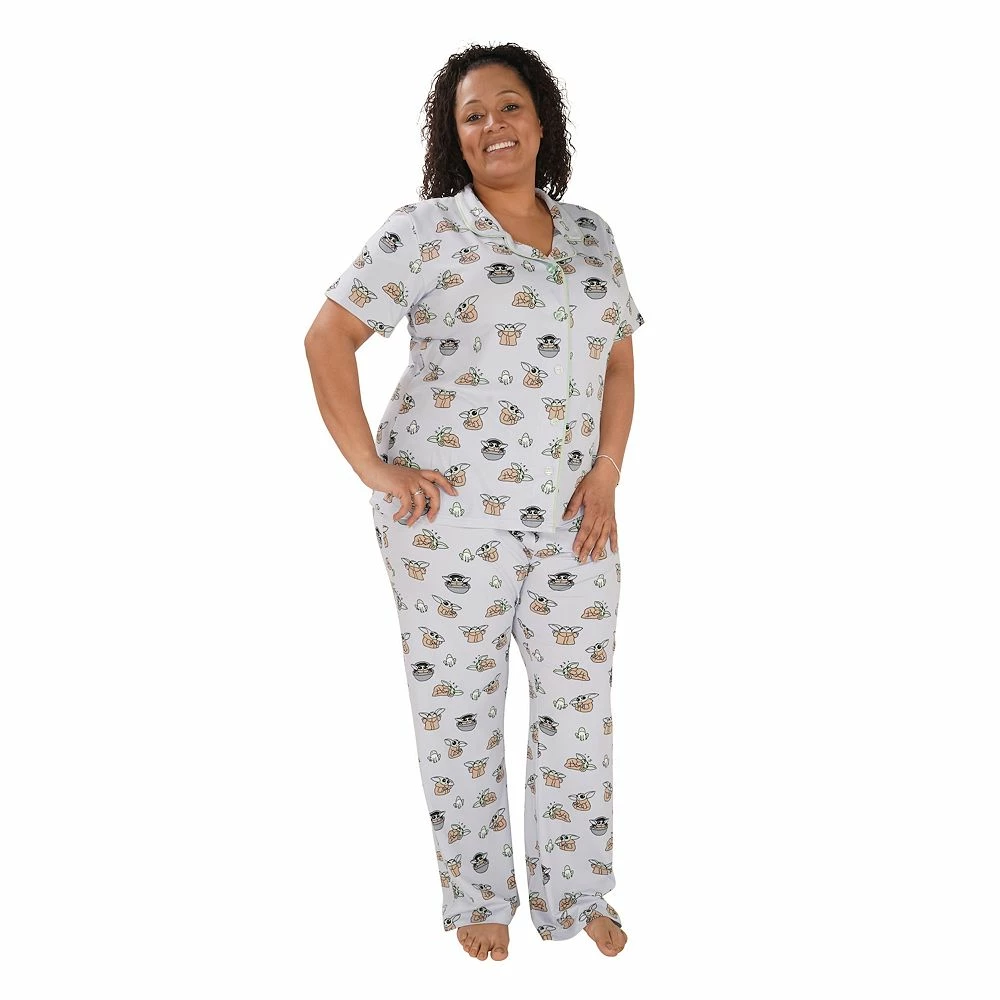 Plus Size Nite Nite by Munki Munki Grogu Short Sleeve Pajama Shirt & Pajama Pants Set