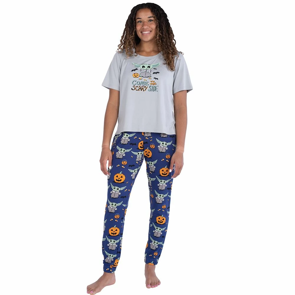 Women's Nite Nite by Munki Munki Scary Grogu Short Sleeve Pajama Top & Banded Bottom Pajama Pants Sleep Set