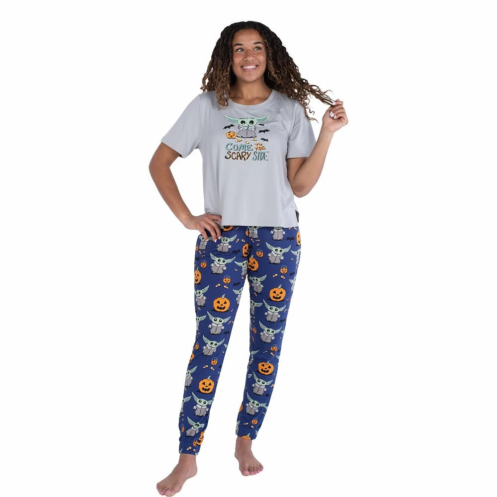 Women's Nite Nite by Munki Munki Scary Grogu Short Sleeve Pajama Top & Banded Bottom Pajama Pants Sleep Set - Image 4