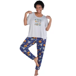 Plus Size Nite Nite by Munki Munki Snoopy Halloween Short Sleeve Pajama Top & Banded Bottom Pajama Pants Sleep Set