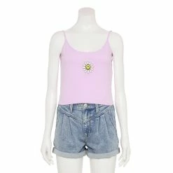 Juniors' Smiley Daisy Embroidered Tank Top
