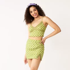 Juniors' SO® Lace Trim Print Mini Skirt