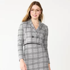 Juniors' SO® Cropped Plaid Button Blazer