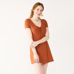 Juniors' SO® Cinched Front Fit & Flare Peasant Dress