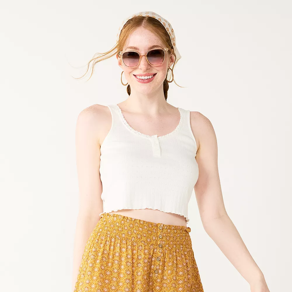 Juniors' SO® Solid Cropped Henley Tank
