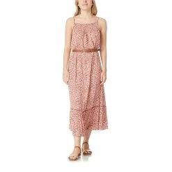 Juniors' WallFlower Belted Sleeveless Midi Print Dress