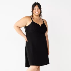 Juniors' Plus Almost Famous Solid Notched Neck High-Low Skater Dress