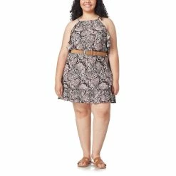 Juniors' Plus Size WallFlower Belted Ruffled Halter Print Dress