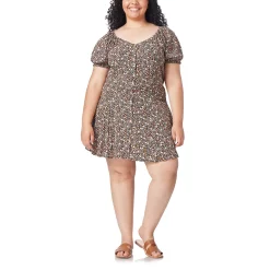 Juniors' Plus Size WallFlower Button Front Ruffled Fit & Flare Dress
