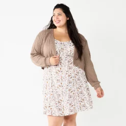 Juniors' Plus Size WallFlower Cable Cardigan & Mini Dress Set