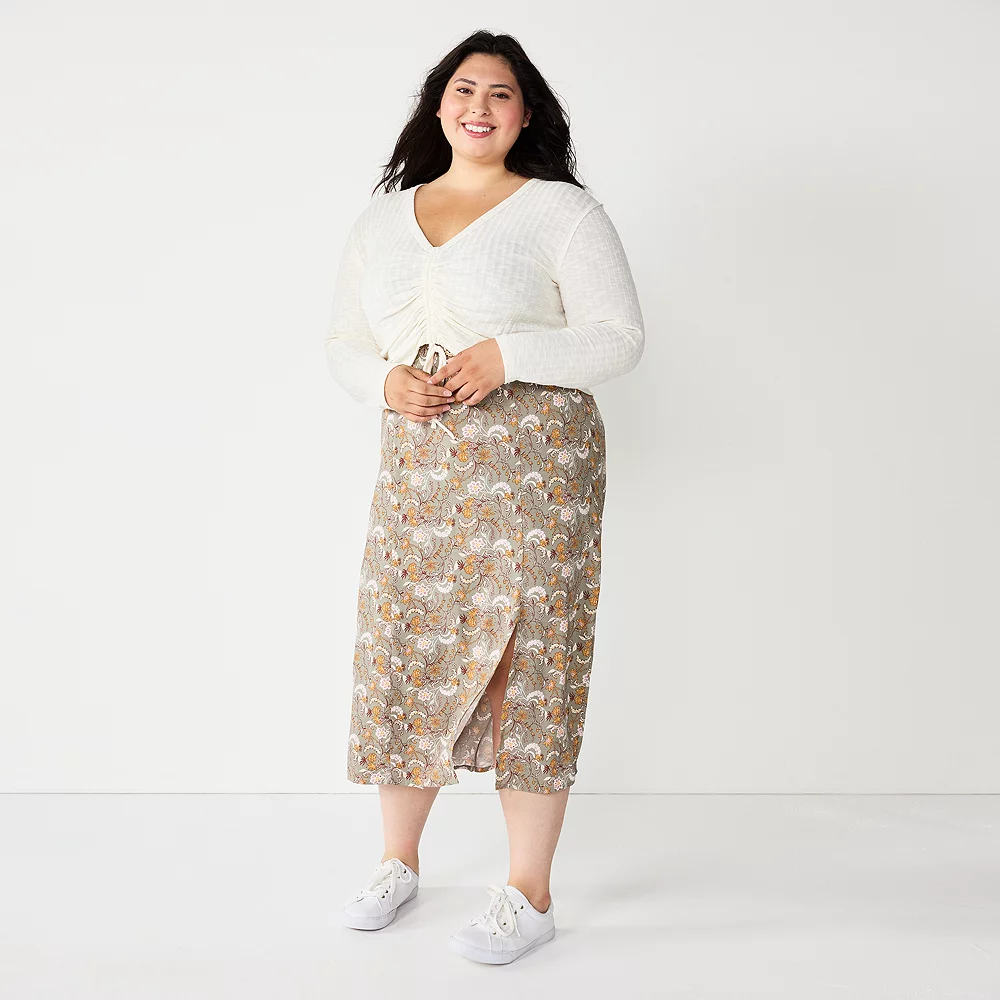 Juniors' Plus Size WallFlower Cropped Ruched Cardigan & Midi Dress Set