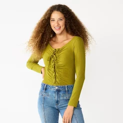 Juniors' SO® Front Lace-Up Solid Bodysuit