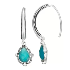 Napier Silver Tone Simulated Blue Crystal Threader Earrings