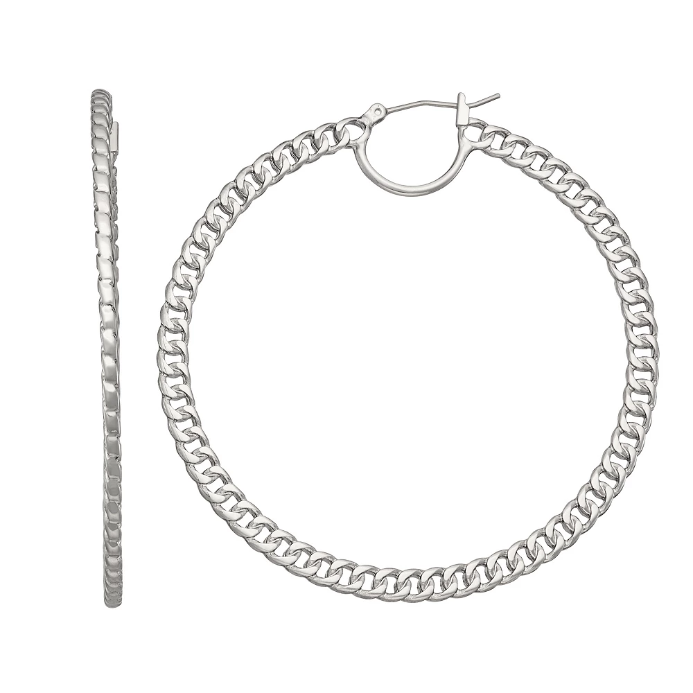 Simply Vera Vera Wang Silver Tone Curb Chain Hoop Earrings