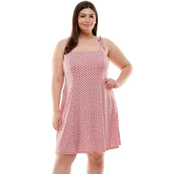 Juniors' Plus Size Lily Rose Tied Shoulder Notched Neck Skater Dress