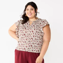 Juniors' Plus Size SO® Flutter Sleeve Keyhole Top